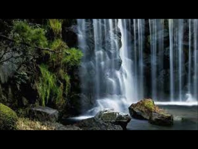 Peaceful sleep music and night waterfall