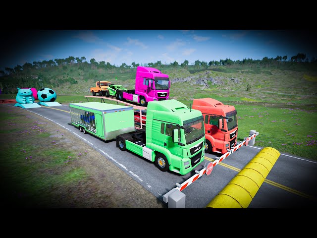 Double flatbed trailer truck transportation | BeamNG drive Live #923