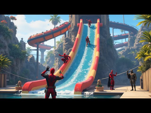 Epic Waterslide Showdown: Spider-Man, Deadpool & Batman in GTA V