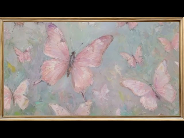 VINTAGE FRAMED TV ART BUTTERFLIES WALLPAPER SCREENSAVER FEMININE AESTHETIC HOME DECOR W. SOFT PIANO