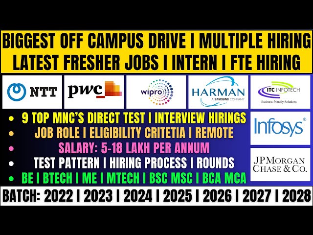 🔥Direct Test Hiring | PwC, Wipro, Infosys, NTT Data 9 Biggest New OFF Campus Drive | 2022-2028 Batch