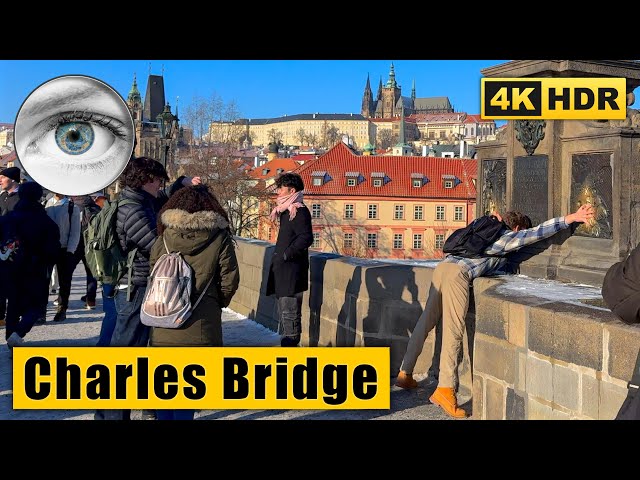 Prague Winter Walking Tour of Charles Bridge and Lesser Town 🇨🇿 Czech Republic 4k HDR ASMR