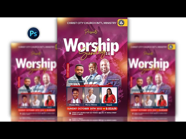 Worship Sunday Flyer Design | How to design a church flyer in photoshop Tutorial