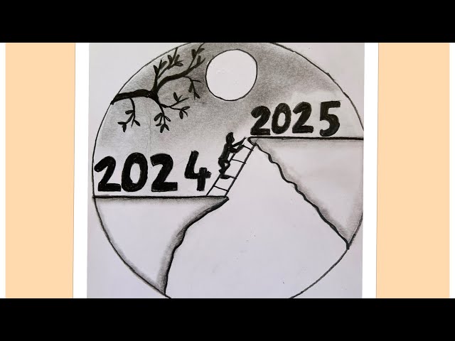 Happy new year drawing 2025 / New year drawing / Happy New year scenery drawing