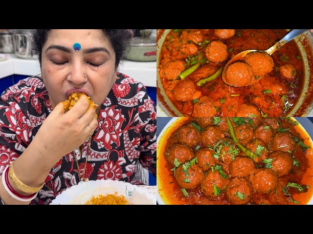 COOKING AND EATING 😋 SPICY KOFTA CURRY RECIPE | SOYABEAN KOFTA CURRY RECIPE | SOYA CHUNK KOFTA CURRY