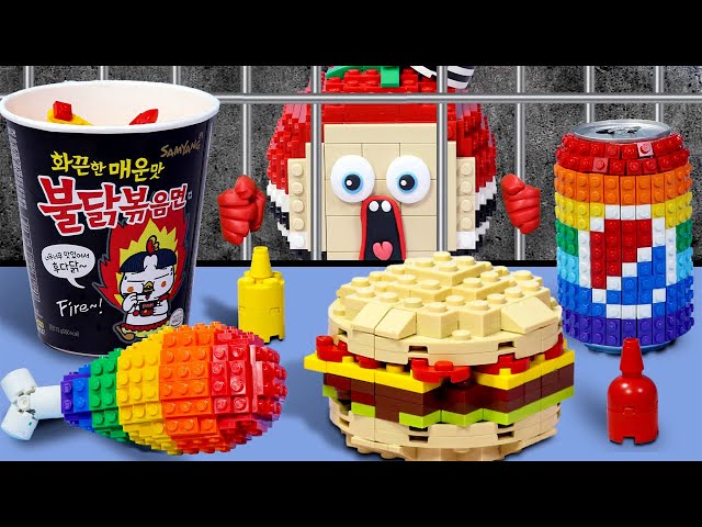 LEGO PRISON ESCAPE: MUKBANG Rainbow FAST FOOD - Stop Motion Cooking ASMR