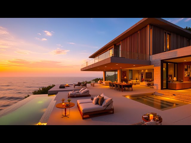 Peaceful Jazz at Morning - Luxurious Oceanfront Villa Ambience for Calm and Focus