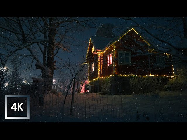 Walking in Snowfall at Night 4K HDR Stockholm, Sweden Cozy House