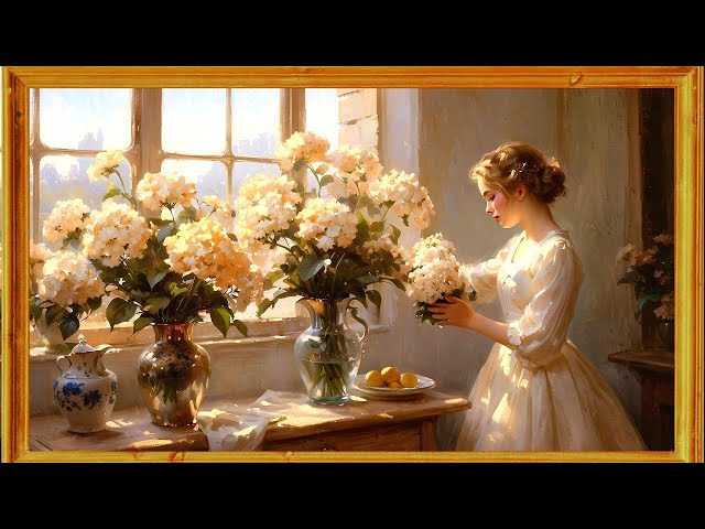 Floral Art with Relaxing & Calming Music | Girl with Flowers Screensaver| Frame TV Art with Music 4K