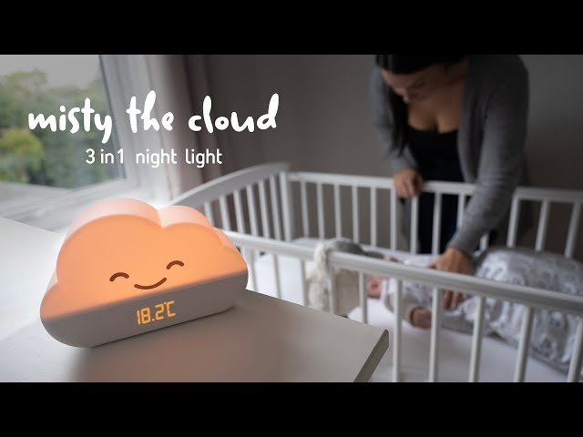 Introducing misty the cloud, 3 in 1: Nursery thermometer, sleep inducing light shows & sleep trainer