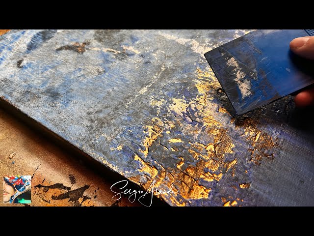 KEEP IT SIMPLE - Watch This Blue & Gold Abstract Landscape-Seascape Painting That Anyone Can Do!