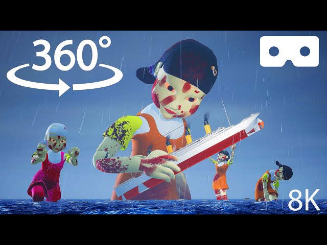 VR 360° Squid Game: Zombie Dolls Sink Titanic (8k)