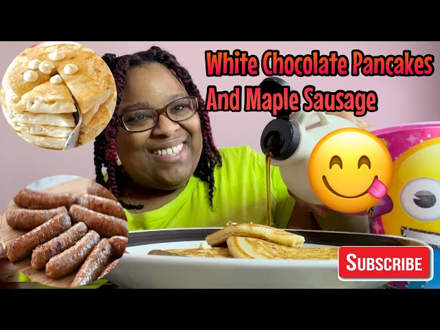 WHITE CHOCOLATE PANCAKES AND MAPLE SAUSAGE MUKBANG |HAPPY VALENTINE’S DAY |HONIMAMA