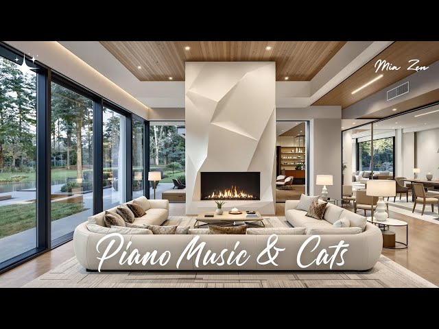 Peaceful Piano Music for Study & Focus | Modern House Fireplace Ambience & Calm Zen Vibes | Mia Zen