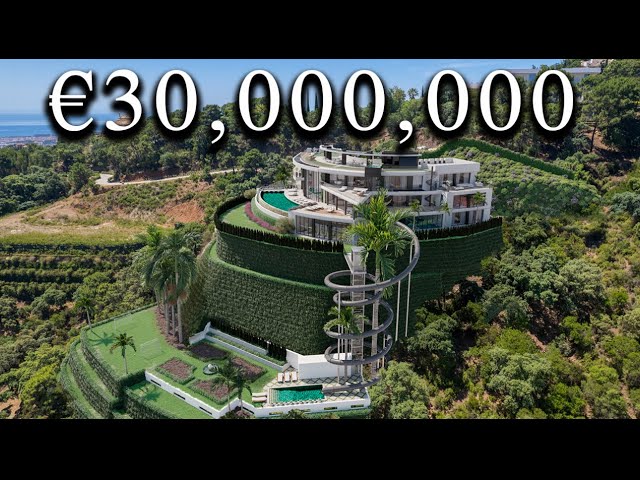 Inside €30,000,000 Iconic CURVED MEGA MANSION in Spain with a 100m water slide !