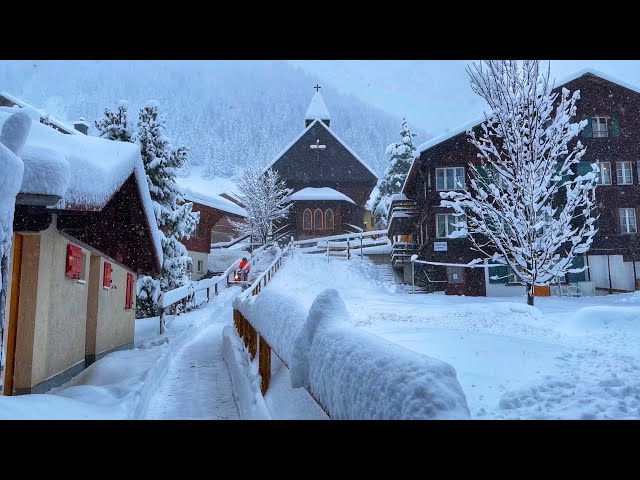 Life in Switzerland countryside in heavy snowfall storm - life in Winter wonderland