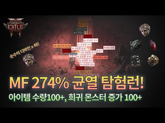 [POE2 EA] MF 274% 균열 탐험런! | 아이템 수량 100+, 희귀 몬스터 숫자 100+ 40판 돌아보기 | 파밍 준비 및 도는 방법까지