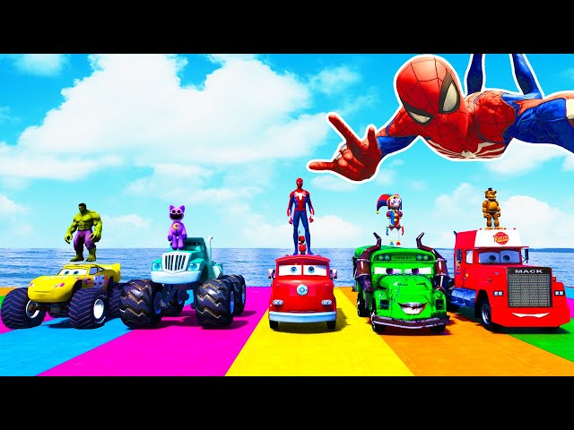 GTA V SPIDER-MAN 2, FNAF, DIGITAL CIRCUS, SUPERHEROES, MCQUEEN CARS Join in Epic New Stunt Racing