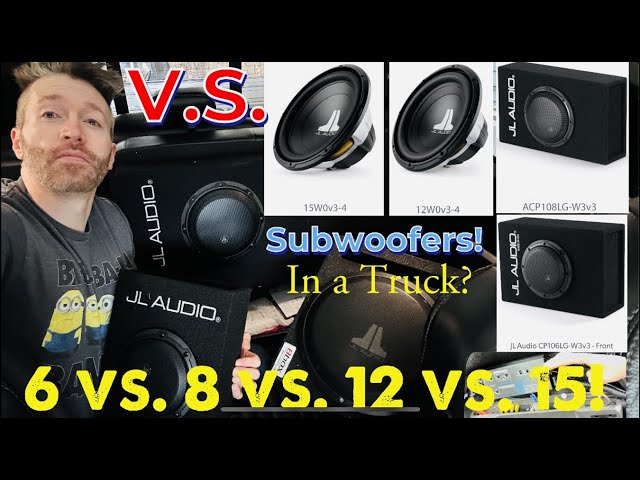 Subwoofer Size & Sound comparison Truck Bed & Cab Sub JL 6 in vs. 8  vs. 12 vs 15 inch & AMP LC2 Pro