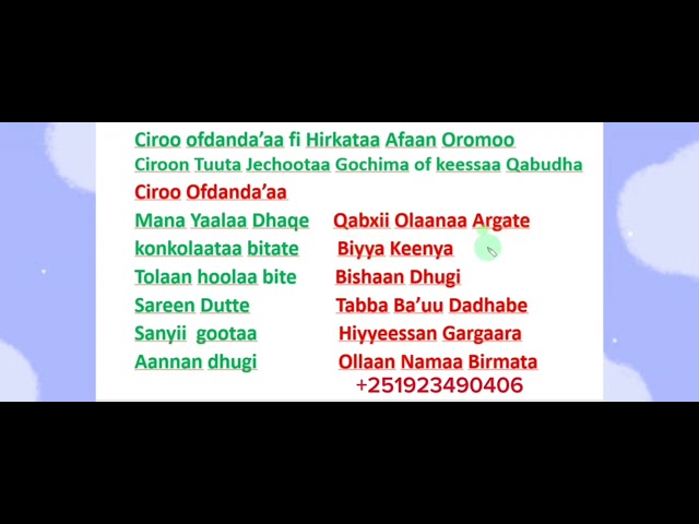 Ciroo Afaan Oromoo Learn Afaan Oromoo#Amharic English letters