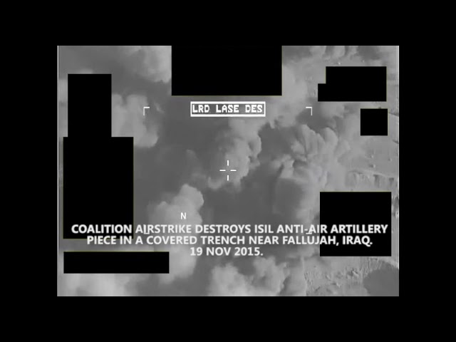 Unclassified coalition airstrike destroys ISIL anti-air artillery piece near Fallujah, Iraq.