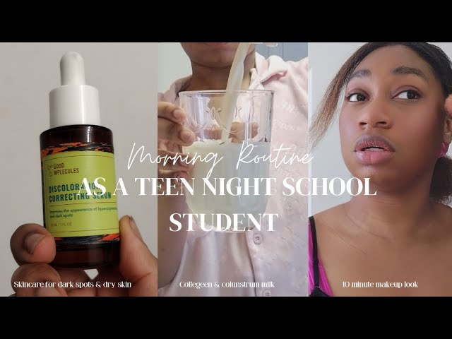 School Morning Routine ( as a teen night school student) GRWM, Skincare, Makeup 🩷