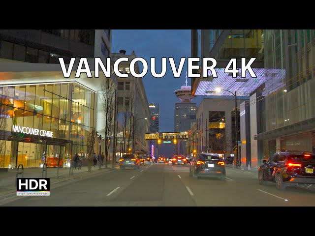 Vancouver 4K HDR - Sunset Drive - Driving Downtown