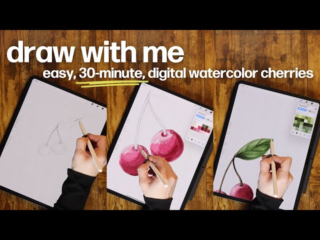 Draw with Me | EASY and FAST Watercolor Cherry Illustration on my iPad