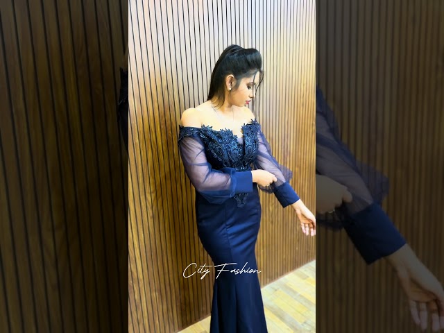 Navy Blue Long Sleeve Off-Shoulder Maxi Dress! City Fashion Negombo #MaxiDress #NavyBlueDress