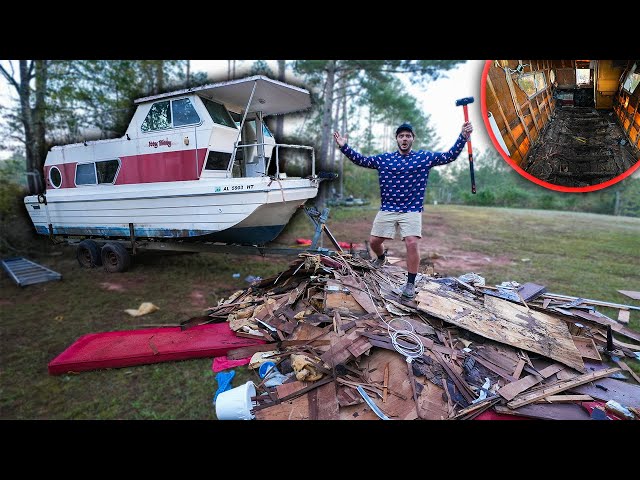 I Completely GUTTED The Interior Of MY NEW HOUSEBOAT!! (water damage & termites)