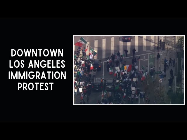 Unmuted helicopter pilot brings us the immigration protests in Los Angeles