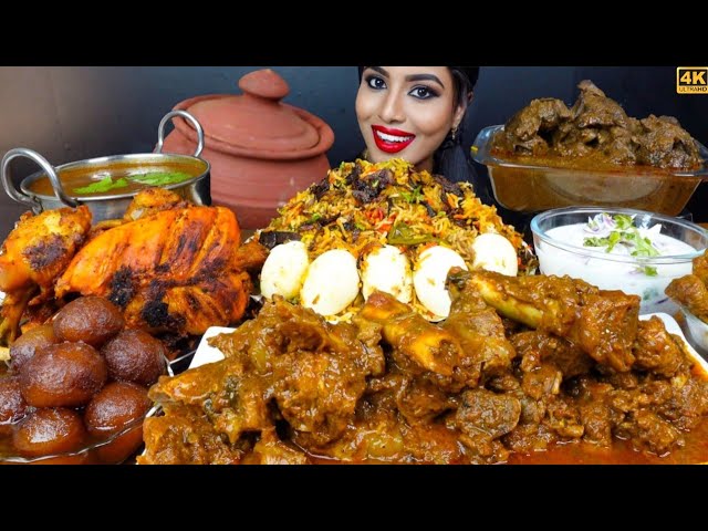 ASMR Eating Spicy Mutton Josh,Chicken Liver Curry,Chicken Biryani,Rice Big Bites ASMR Eating Mukbang