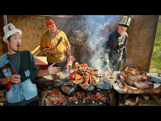 Hunter's Barbecue on Stones in Kyrgyzstan 🇰🇬 Osh Bazaar Street Food Tour in Bishkek