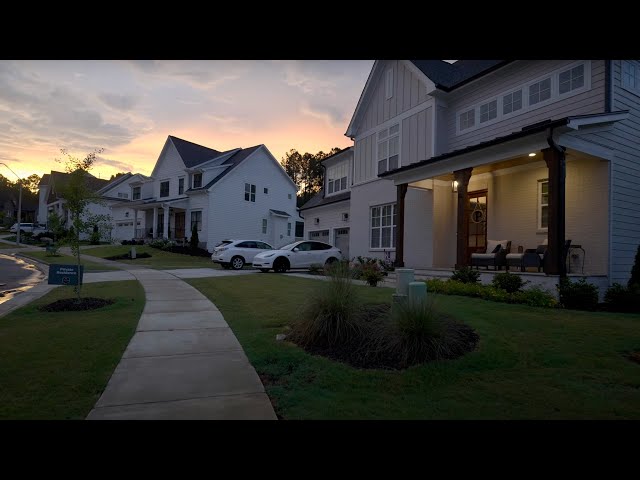 American Neighborhood Walk During Summer Sunset Into Night | Nature Sounds for Sleep and Study