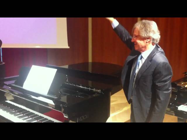 Paolo Fazioli demonstrates new optional slow-close lid on Fazioli F228 'Silver' Piano