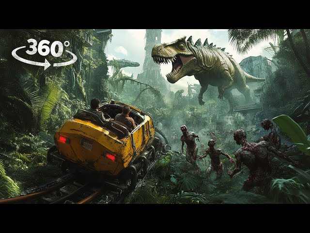 360° Travel in Time Roller Coaster with Dinosaurs, Slenderman, Zombies VR 360 Video 4K Ultra HD