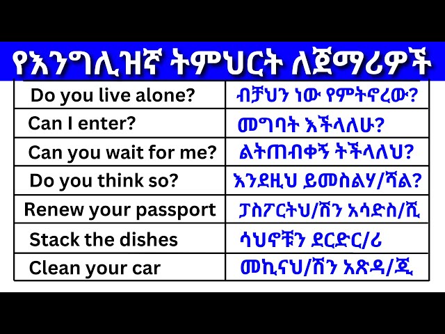 እንግሊዝኛ ለጀማሪዎች  ክፍል 11 (English In Amharic)እንግሊዝኛ ቋንቋ ለመማር | እንግሊዘኛ ቋንቋ ለመናገር | for Beginners Part 11