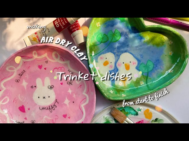 🌷Making air dry clay trinket dishes for my friends (Fevicryl mouldit & painting after ages)