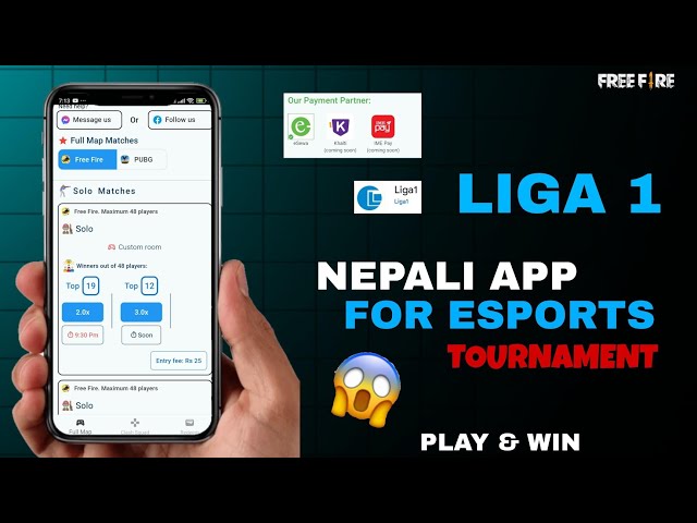 FREE FIRE NEPALI TOURNAMENT APP | PLAY & WIN | LIGA 1 | ESPORTS APP FROM ESEWA