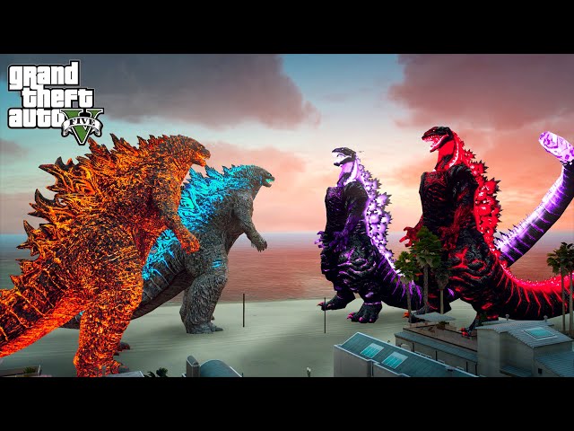 Godzilla and Nuclear Godzilla vs Shin Godzilla and Red Shin Godzilla - GTA V Mods