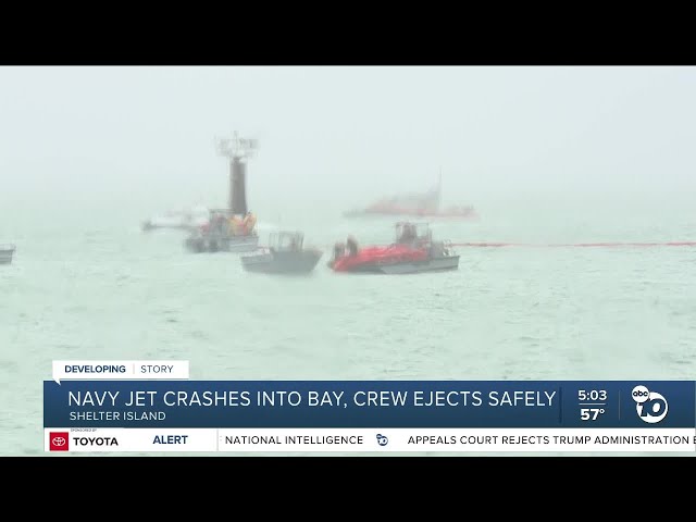 Navy jet crashes into San Diego Bay, crew ejects safely