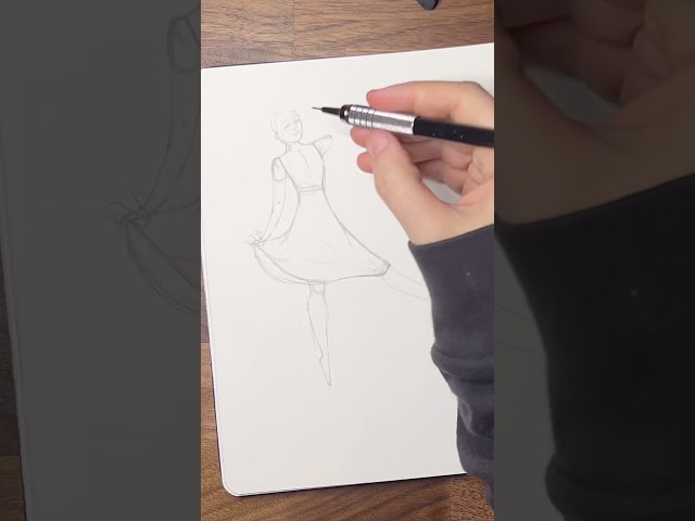 Drawing a dancing girl, but her head and neck just won’t cooperate! #shorts