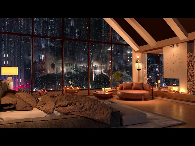 Cozy Rain Ambience in Cozy Luxury Apartment   in New York City  with Rain Falling on Window