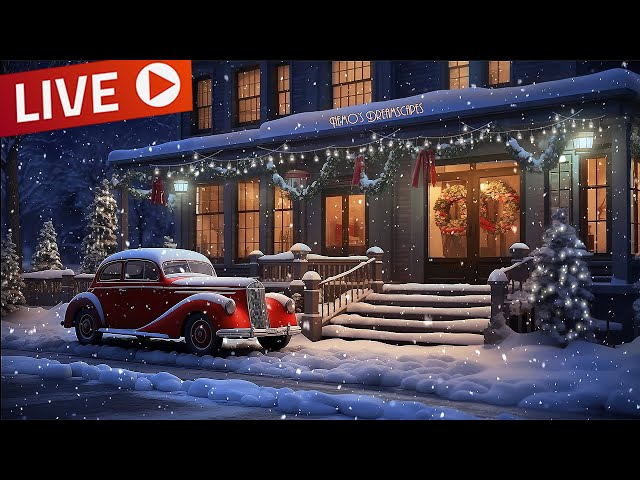 🔴 LIVE Vintage Oldies Music playing in a Snowy Coffee Shop Ambience (Winter & Snow Falling) ASMR