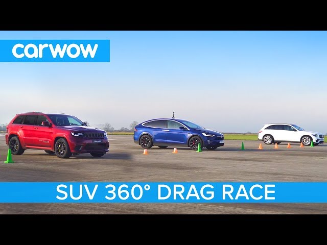 Tesla Model X P100D vs Jeep Trackhawk vs AMG GLC 63 - 360º DRAG & ROLLING RACE