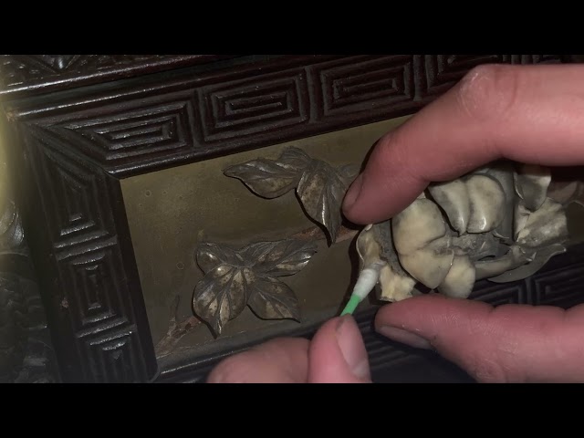 Antique Furniture Restoration ASMR: Cleaning a Japanese Carved 3D Ivory Flower on Meiji Era Cabinet