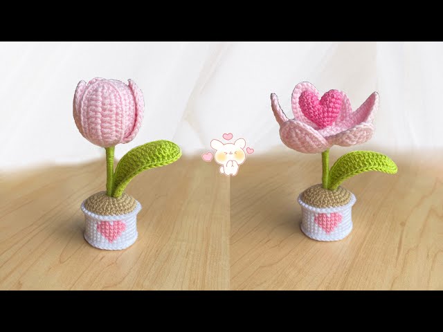 Tulip in a crochet pot 💕Valentine's Day - crochet flowers 🤑