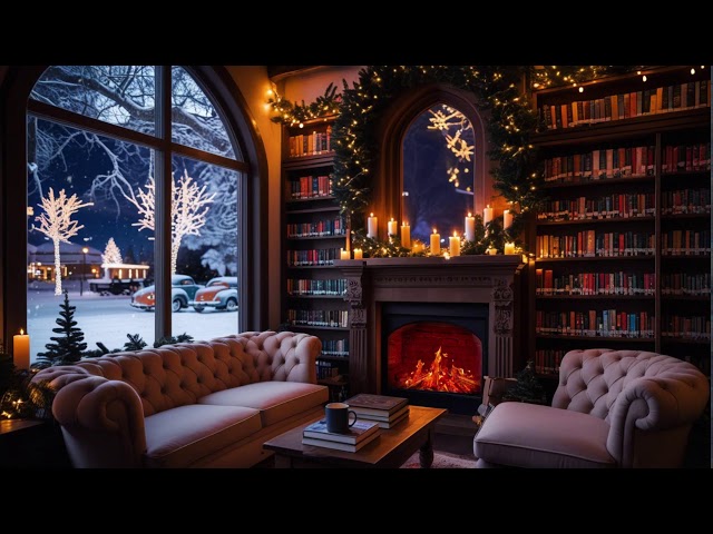 Cozy Winter Coffee Shop Ambience with Warm Music & Crackling Fireplace to Relaxing, Study, Work 🔥