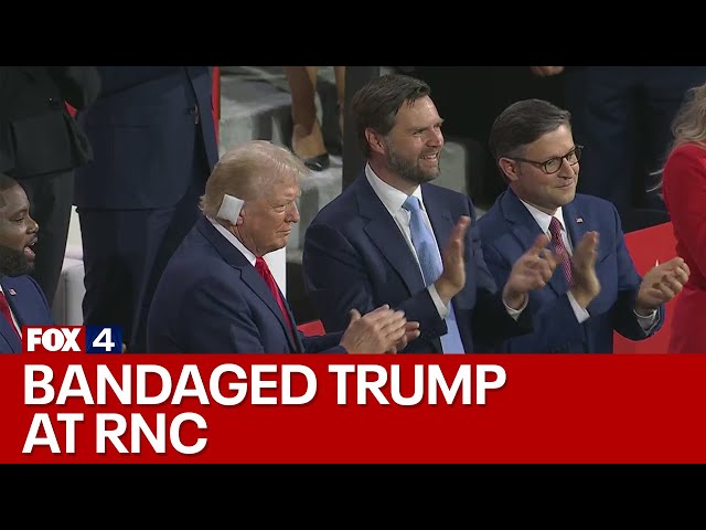 Donald Trump appears at RNC with bandage on ear