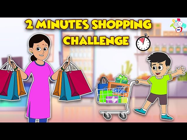 2 Minutes Shopping Challenge | Supermarket Fun | English Cartoon | Moral Stories | PunToon Kids